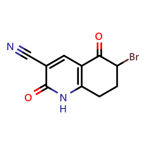 Chemical structure of 6-bromo-1,2,5,6,7,8-hexahydro-2,5-dioxoquinoline-3-carbonitrile , CAS 107955-83-9, AChemBlock O30552