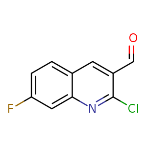 Chemical structure of 2-chloro-7-fluoroquinoline-3-carbaldehyde , CAS 745830-16-4, AChemBlock O30555