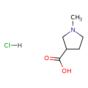 Chemical structure of 1-methylpyrrolidine-3-carboxylic acid hydrochloride , CAS 50585-87-0, AChemBlock O30600