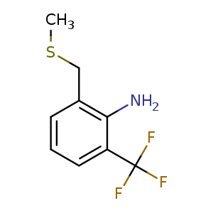 Chemical structure of 2-(trifluoromethyl)-6-((methylthio)methyl)benzenamine , CAS 88301-96-6, AChemBlock O30665