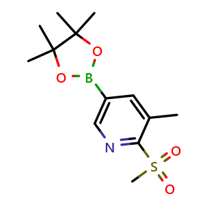 Chemical structure of 3-methyl-5-(4,4,5,5-tetramethyl-1,3,2-dioxaborolan-2-yl)-2-(methylsulfonyl)pyridine , CAS 1445651-57-9, AChemBlock O30918