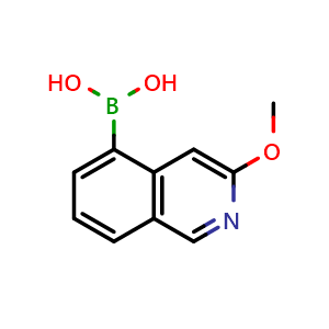 Chemical structure of 3-methoxyisoquinolin-5-yl-5-boronic acid , CAS 2096337-30-1, AChemBlock O30943