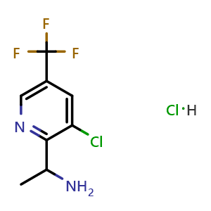 Chemical structure of 1-(3-chloro-5-(trifluoromethyl)pyridin-2-yl)ethanamine hydrochloride , CAS 1396762-41-6, AChemBlock O30971