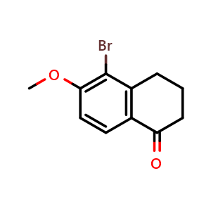 Chemical structure of 5-bromo-3,4-dihydro-6-methoxynaphthalen-1(2H)-one , CAS 26231-23-2, AChemBlock O31039