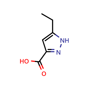 Chemical structure of 5-ethyl-1H-pyrazole-3-carboxylic acid , CAS 4027-59-2, AChemBlock O31066