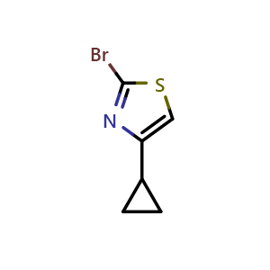 Chemical structure of 2-bromo-4-cyclopropylthiazole , CAS 1095010-50-6, AChemBlock O31080