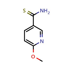 Chemical structure of 6-methoxypyridine-3-carbothioamide , CAS 175277-49-3, AChemBlock O31104