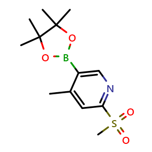 Chemical structure of 4-methyl-5-(4,4,5,5-tetramethyl-1,3,2-dioxaborolan-2-yl)-2-(methylsulfonyl)pyridine , CAS 1353745-98-8, AChemBlock O31211