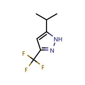 Chemical structure of 3-(trifluoromethyl)-5-isopropyl-1H-pyrazole , CAS 52118-86-2, AChemBlock O31235