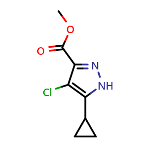 Chemical structure of methyl 4-chloro-5-cyclopropyl-1H-pyrazole-3-carboxylate , CAS 1291177-21-3, AChemBlock O31236