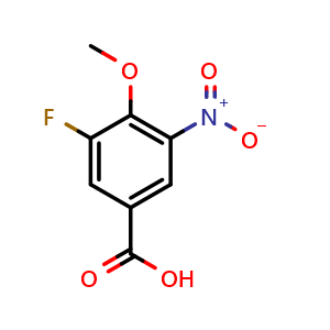 Chemical structure of 3-Fluoro-4-methoxy-5-nitrobenzoic acid , CAS 577-39-9, AChemBlock O31256