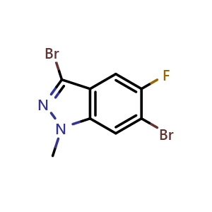 Chemical structure of 3,6-dibromo-5-fluoro-1-methyl-1H-indazole , CAS 1286734-91-5, AChemBlock O31261