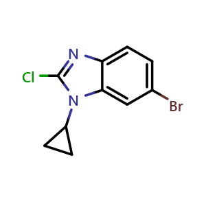 Chemical structure of 6-bromo-2-chloro-1-cyclopropyl-1H-benzo[d]imidazole , CAS 1416714-37-8, AChemBlock O31262