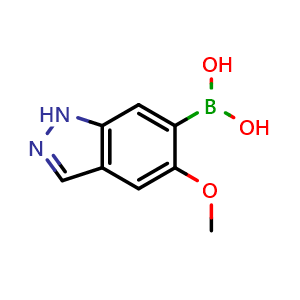 Chemical structure of 5-methoxy-1H-indazol-6-yl-6-boronic acid , CAS 2304635-77-4, AChemBlock O31272