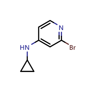 Chemical structure of 2-bromo-N-cyclopropylpyridin-4-amine , CAS 1432754-26-1, AChemBlock O31273