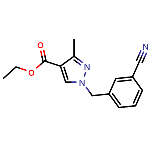 Chemical structure of ethyl 1-(3-cyanobenzyl)-3-methyl-1H-pyrazole-4-carboxylate , CAS 1951439-84-1, AChemBlock O31286