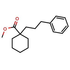 Chemical structure of methyl 1-(3-phenylpropyl)cyclohexanecarboxylate , CAS 1951439-98-7, AChemBlock O31302