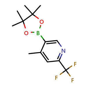 Chemical structure of 2-(trifluoromethyl)-4-methyl-5-(4,4,5,5-tetramethyl-1,3,2-dioxaborolan-2-yl)pyridine , CAS 1612287-99-6, AChemBlock O31308