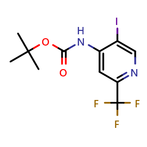 Chemical structure of tert-butyl 2-(trifluoromethyl)-5-iodopyridin-4-ylcarbamate , CAS 1820707-98-9, AChemBlock O31317