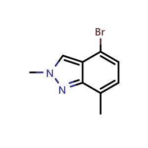 Chemical structure of 4-bromo-2,7-dimethyl-2H-indazole , CAS 1159511-88-2, AChemBlock O31347