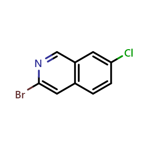 Chemical structure of 3-bromo-7-chloroisoquinoline , CAS 1246552-90-8, AChemBlock O31350