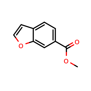 Chemical structure of methyl benzofuran-6-carboxylate , CAS 588703-29-1, AChemBlock O31362