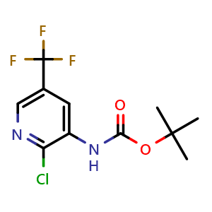Chemical structure of tert-butyl 2-chloro-5-(trifluoromethyl)pyridin-3-ylcarbamate , CAS 1820707-62-7, AChemBlock O31374