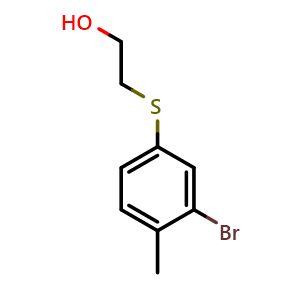 Chemical structure of 2-(3-bromo-4-methylphenylthio)ethanol , CAS 1338603-02-3, AChemBlock O31390