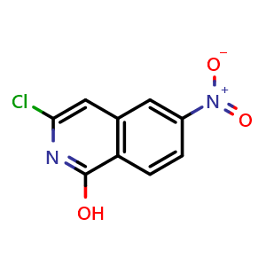 Chemical structure of 3-chloro-6-nitroisoquinolin-1-ol , CAS 1416714-03-8, AChemBlock O31413