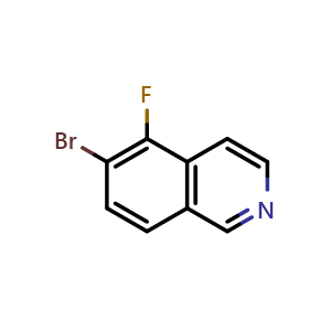 Chemical structure of 6-bromo-5-fluoroisoquinoline , CAS 1432754-56-7, AChemBlock O31424