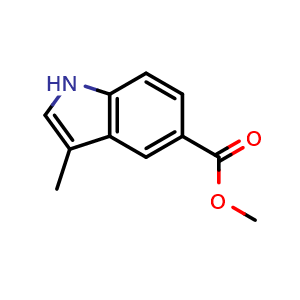 Chemical structure of methyl 3-methyl-1H-indole-5-carboxylate , CAS 588688-33-9, AChemBlock O31448