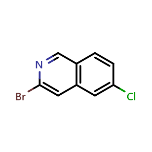 Chemical structure of 3-bromo-6-chloroisoquinoline , CAS 1276056-79-1, AChemBlock O31457
