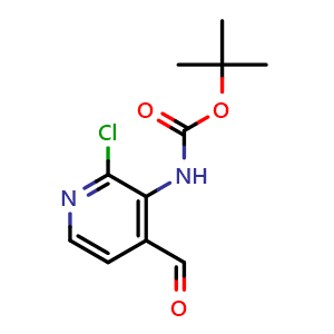 Chemical structure of tert-butyl 2-chloro-4-formylpyridin-3-ylcarbamate , CAS 1238324-73-6, AChemBlock O31484