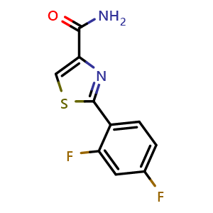 Chemical structure of 2-(2,4-difluorophenyl)thiazole-4-carboxamide , CAS 175276-97-8, AChemBlock O31517