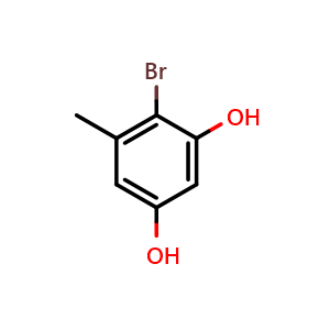 Chemical structure of 4-bromo-5-methylbenzene-1,3-diol , CAS 3446-04-6, AChemBlock O31526