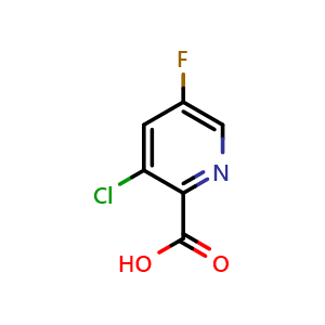 Chemical structure of 3-chloro-5-fluoropyridine-2-carboxylic acid , CAS 128073-01-8, AChemBlock O31562
