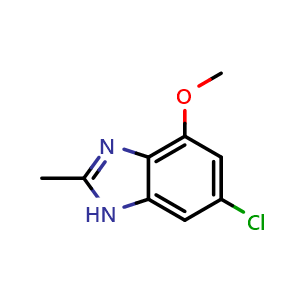 Chemical structure of 6-chloro-4-methoxy-2-methyl-1H-benzo[d]imidazole , CAS 1935370-54-9, AChemBlock O31567