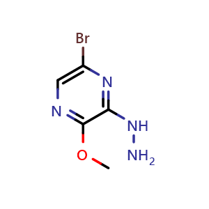 Chemical structure of 1-(6-bromo-3-methoxypyrazin-2-yl)hydrazine , CAS 1334135-54-4, AChemBlock O31590