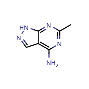 Chemical structure of 6-Methyl-1H-pyrazolo[3,4-d]pyrimidin-4-amine , CAS 5326-80-7, AChemBlock O31591