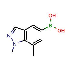 Chemical structure of 1,7-dimethyl-1H-indazol-5-yl-5-boronic acid , CAS 1310383-75-5, AChemBlock O31628