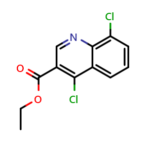 Chemical structure of Ethyl 4,8-dichloroquinoline-3-carboxylate , CAS 56824-91-0, AChemBlock O31663