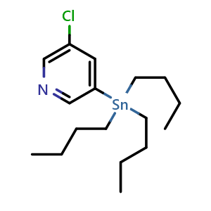 Chemical structure of 3-(tributylstannyl)-5-chloropyridine , CAS 206115-67-5, AChemBlock O31694