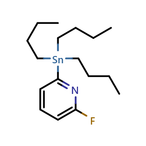 Chemical structure of 2-(tributylstannyl)-6-fluoropyridine , CAS 1025744-38-0, AChemBlock O31696