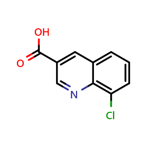 Chemical structure of 8-chloroquinoline-3-carboxylic acid , CAS 71082-54-7, AChemBlock O31740