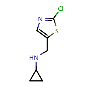 Chemical structure of N-((2-Chlorothiazol-5-yl)methyl)cyclopropanamine , CAS 1289388-63-1, AChemBlock O31744