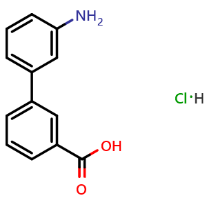 Chemical structure of 3'-aminobiphenyl-3-carboxylic acid hydrochloride , CAS 1170469-44-9, AChemBlock O31754