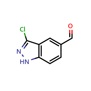 Chemical structure of 3-chloro-1H-indazole-5-carbaldehyde , CAS 1086391-03-8, AChemBlock O31765