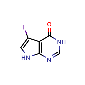 Chemical structure of 5-iodo-3H-pyrrolo[2,3-d]pyrimidin-4(7H)-one , CAS 135352-71-5, AChemBlock O31779
