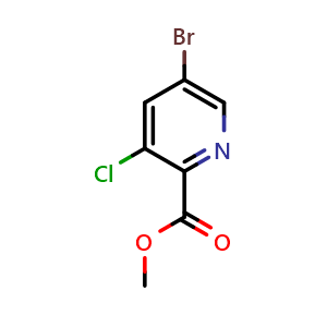 Chemical structure of methyl 5-bromo-3-chloropyridine-2-carboxylate , CAS 1214336-41-0, AChemBlock O31878