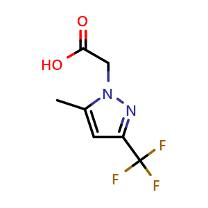 Chemical structure of 2-(3-(trifluoromethyl)-5-methyl-1H-pyrazol-1-yl)acetic acid , CAS 345637-71-0, AChemBlock O31903